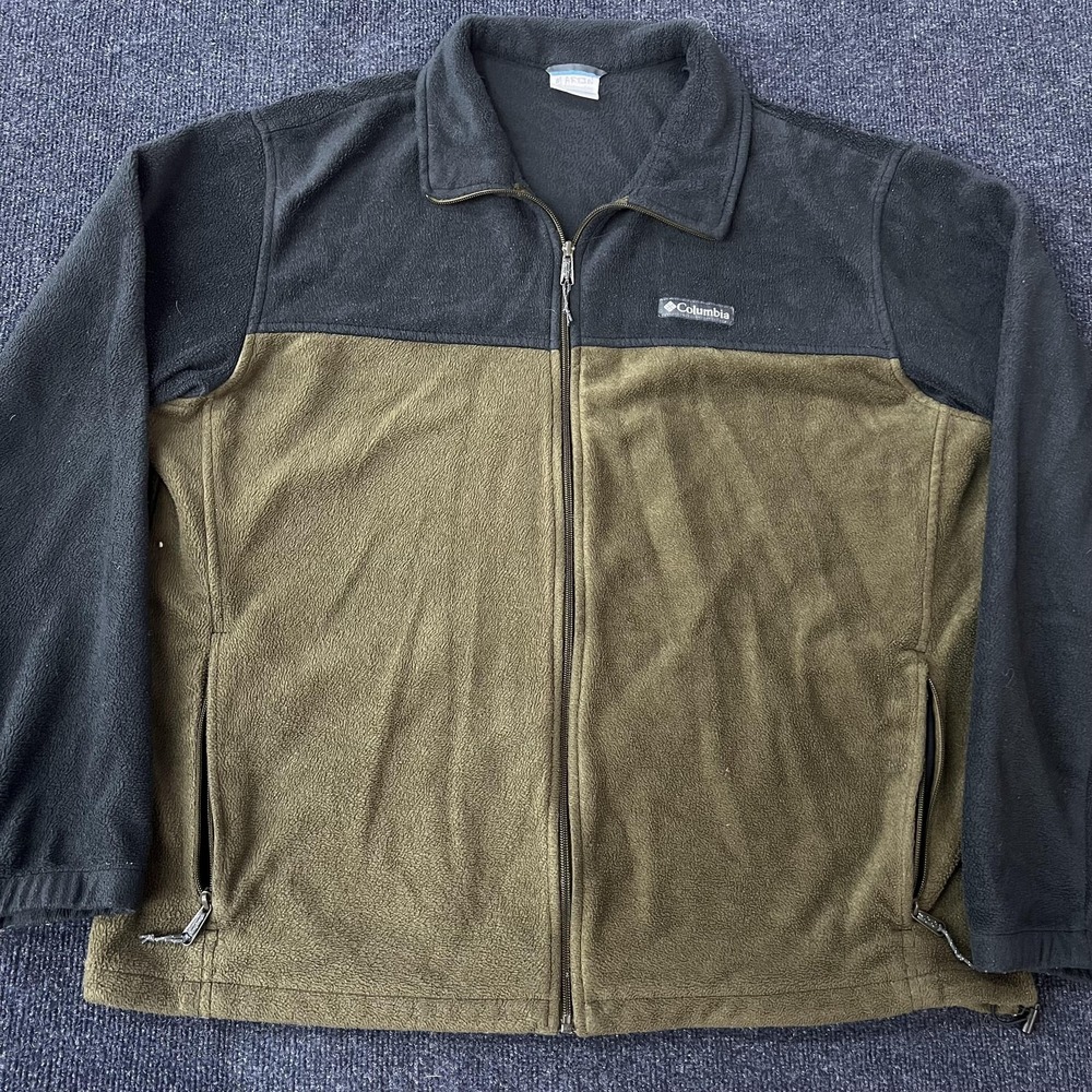 Columbia Fleece‎ Jacket Mens 2XL Black Green Full Zip Lightweight Outdoor